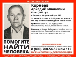 Разыскивается мужчина Корнеев Аркадий Иванович (85 лет), о котором с 21 июля 2018 года информации нет.